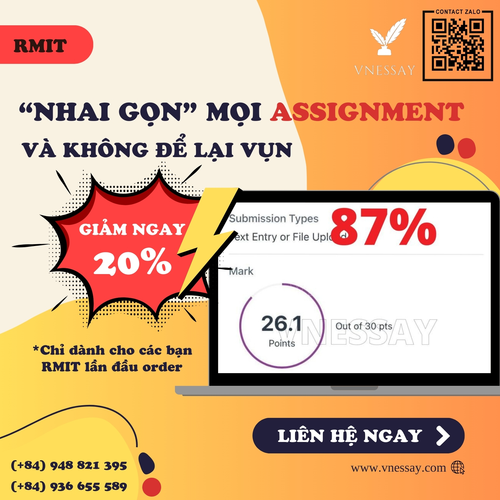 “NHAI GỌN” MỌI ASSIGNMENT VÀ KHÔNG ĐỂ LẠI VỤN – GIẢM NGAY 20% CHO SINH VIÊN RMIT KHI LẦN ĐẦU ORDER!